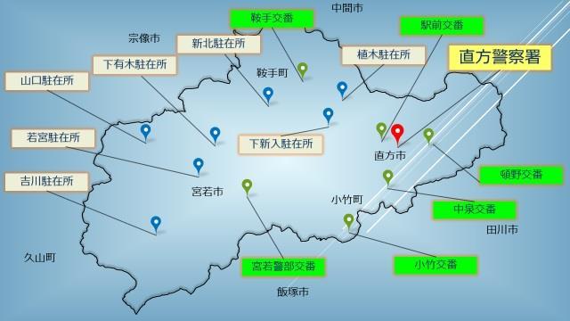 直方警察署管内の交番・駐在所の位置図